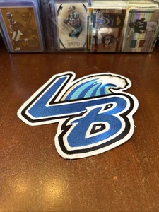 LB Wave Logo Embroidered Iron On Patch Blue White Surf Ocean Theme Jersey Patch - Picture 1 of 2