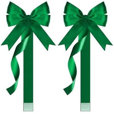 4 Pcs Christmas Cabinet Ribbons Bows Large Christmas Velvet Door Ribbon Green - Image 1 of 4