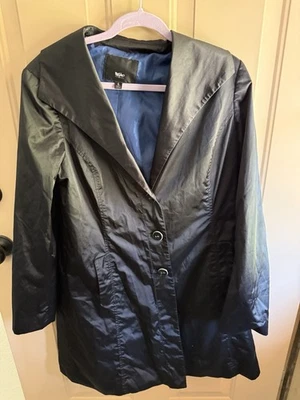 Vtg Mossimo Black Trench Coat Womens Sz L Belted Y2K Business Buttons Lined - Изображение 1 из 4