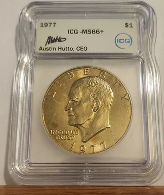 Eisenhower Dollar 1977  MS66+ ICG -- A Stunning Striated Toned Ike - Image 1 of 4