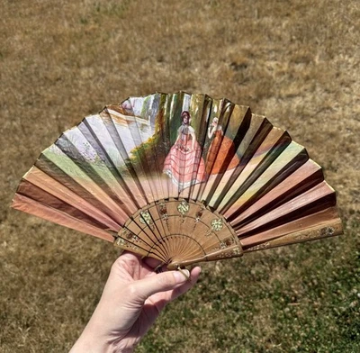 Antiguo abanico plegable de seda pintado a mano para damas? Victoriano? Foto 1 de 4