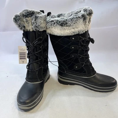 NUEVAS Botas de Invierno Negras con Cordones Gamuza con Borde de Piel Sintética Talla 7 KHOMBU Ellie Foto 1 de 4