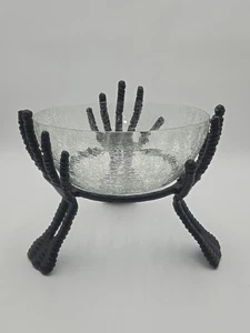 Metal Skeleton Hand Stand & Glass Halloween Candy Bowl - FREE SHIPPING - Picture 1 of 4