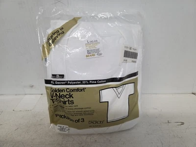 Nuevo Pack De 3 Camisetas De Colección Sears Golden Comfort Para Hombre Blancas Cuello en V 42-44 LG Foto 1 de 4