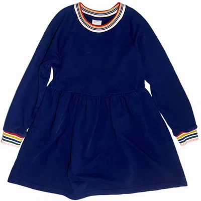Hanna Andersson Sz 8 Navy Blue Rainbow Cuff Sweatshirt Dress Girls 130 Thick - Image 1 of 3