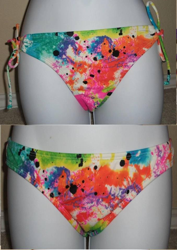 New ROXY swimsuit bright multi color bikini bottom scooter or tie side, S, M, L - Image 1 of 1