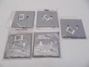 NEW (5 Pack) Gray Plastic Light Switch Outlet Double Switch Plate Dual Cover - Picture 1 of 3