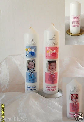 Taufkerze /Patenkerze mit Foto "Schutzengel "Schnuller -zur Geburt Mädchen,Junge - Bild 1 von 2