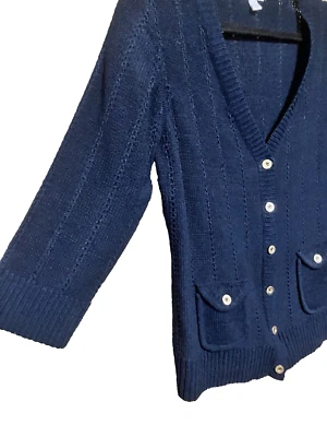 Cárdigan Charter Club Azul Marino Dorado Botones y Bolsillos Talla Pequeña Grande Foto 1 de 4