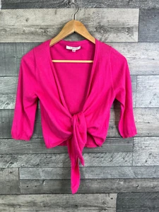 LK Bennett Womens Cardigan Size Small Fushia Pink Tie Front 3/4 Sleeves Cotton - Picture 1 of 9