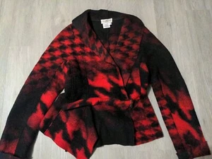 ivan grundahl Copenhagen Women's 40 Large Black Red Festive Wool Jacket Sweater - Picture 1 of 5