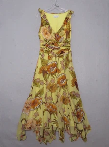 Vestido Kay Unger 2 Vintage Amarillo Floral Seda Hada Y2K Años 90 Volantes Asimétricos - Imagen 1 de 19