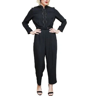 Vtg 80/90s Liz Claiborne Womens Black Embroidered Gold Jumpsuit 14 Long Sleeve - Image 1 of 4