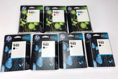 HP 940 Black, 940XL: Yellow, Magenta & Cyan Ink Lot of 7 total - Image 1 of 4