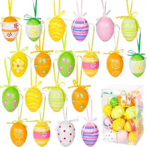 36 PCS Easter Hanging Plastic Eggs Colorful Easter Eggs Painted Ornaments with B - Picture 1 of 12