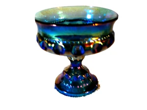 Indiana Compote Dish Purple/Blue Iridescent Amethyst Carnival Glass Kings Crown - Foto 1 di 4