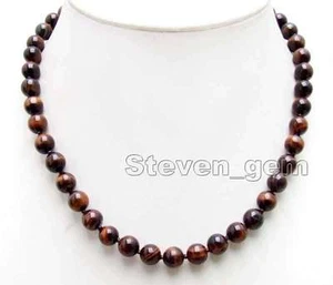 SALE kleine 8 mm hochwertige runde rote natürliche Tigerauge 17 Zoll Halskette - nec6015 - Bild 1 von 3