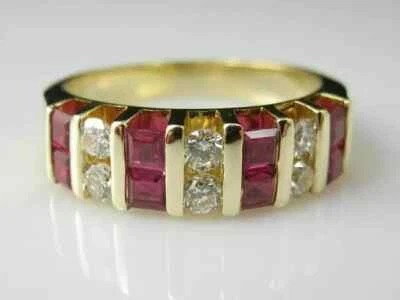 4 Ct Princess Cut Ruby & Diamond Wedding Channel Set Ring 14K Yellow Gold Plated - Image 1 of 4