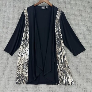 Travelers By Chicos Open Cardigan Womens L Black Beige Sequin Animal Print - Picture 1 of 8