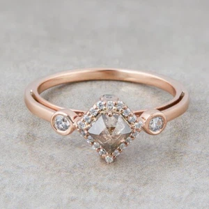 Salt and Pepper Diamond and Moissanite Engagement Ring Trapezoid Rose Cut Silver - Picture 1 of 12