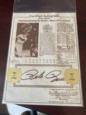 De colección Pete Rose Hit #4192 Caja Conmemorativa Impresión de Partitura Réplica Automática Foto 1 de 2