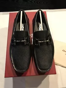 New Authentic Salvatore Ferragamo Parigi Men Pebbled Drivers Shoes Black 6 $695 - Picture 1 of 8