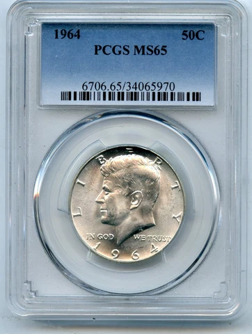 1964 Kennedy Half Dollar PCGS MS 65 White Cover