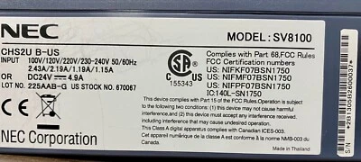  NEC SV8100 CHS2U B-US PHONE SYSTEM WITH MOUNTING BASE/POWER CORD FREE SHIPPING - Image 1 of 4