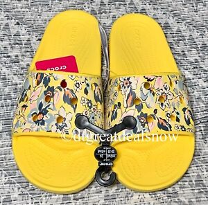 NWT Crocs x Vera Bradley Yellow Sunshine Limited Edition Slides M6/W8 NEW P1