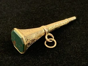 Antique Victorian Bloodstone Watch Key  Yellow Gold Beautiful Chasing Work  - Picture 1 of 11