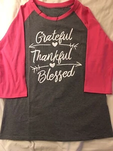Dankbar💞Dankeschön💞Gesegnet 💞Baseball T-Shirt Damen (S) Relaxed Fit Grau/Rosa - Bild 1 von 5