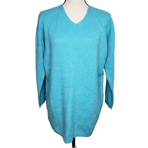 Adrienne Vittadini Pullover Sweater Womens Small Blue Tunic Lambswool V Neck - Picture 1 of 5