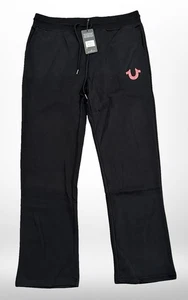 True Religion Sweatpants Mens Large Black Overlap HS Straight Logo Joggers New - Picture 1 of 8