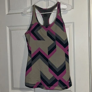 Nike Dri Fit Slim Fit Tank Top Womens XL Pink Gray Geometric Racerback Padded - Picture 1 of 9