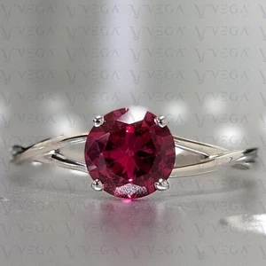 3.00Carat Round Cut Natural Ruby Solitaire Engagement Ring 18K White Gold Plated - Picture 1 of 16