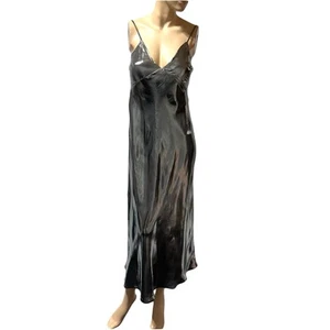 Anthropologie Metallic V Neck Slip Midi Dress Silver Gunmetal Gray Size XS NWT - Picture 1 of 14