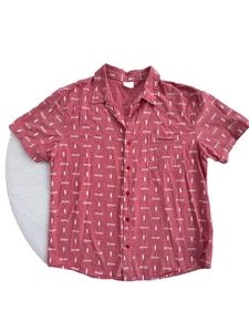 VTG COCA-COLA Mens XL Button Up Shirt Red White Logo Print All Over Pocket - Picture 1 of 6