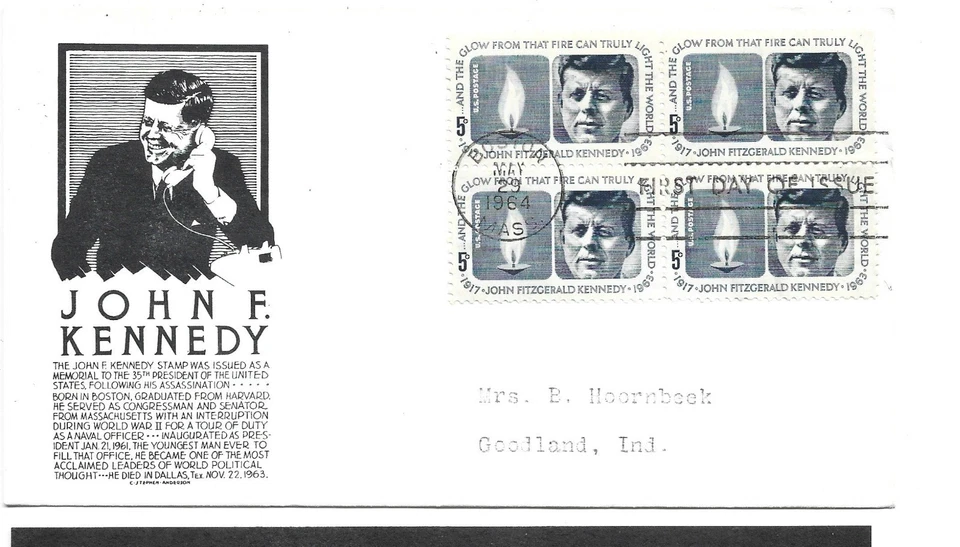 MAY 29, 1964, KENNEDY MEMORIAL,  BLOCK OF 4,  ANDERSON  CACHET - Image 1 of 1