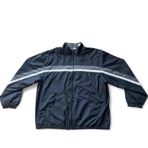 Athletic Works Windbreaker Men’s L Black Insulated Jacket Gray White Stripes - Picture 1 of 5