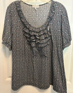 Fashion Bug short sleeve multicolor ruffled knit top size 1X - Picture 1 of 5