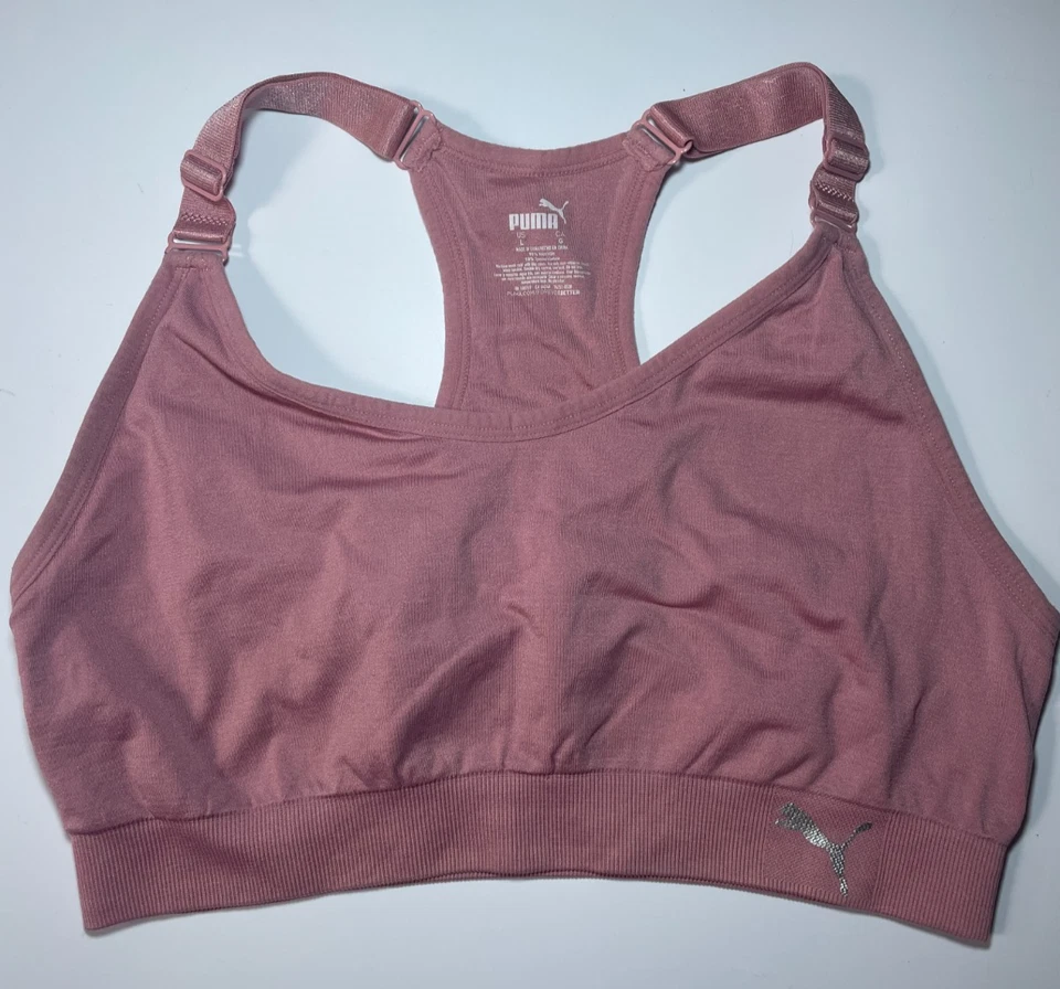 Puma Pink Sports Bra - Size Large Womens Gym Exercise Top Adjustable Straps - Image 1 of 4