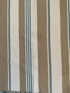 Cowtan & Tout Stoff blau hellbraun und elfenbein gestreift 100% Baumwolle Rest 37 x 86 - Bild 1 von 3