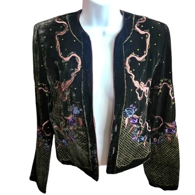 Blazer Worth terciopelo negro recortado bordado metálico vintage talla 2 Foto 1 de 4