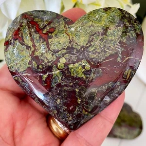 2"~3" Heart Dragon Bloodstone Tumbled Healing Pocket Palm Stone Collection Decor - Picture 1 of 4