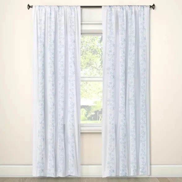 NUEVOS PANELES CORTINA SIMPLES SHABBY CHIC BORDADOS FLORALES 100% ALGODÓN Foto 1 de 4