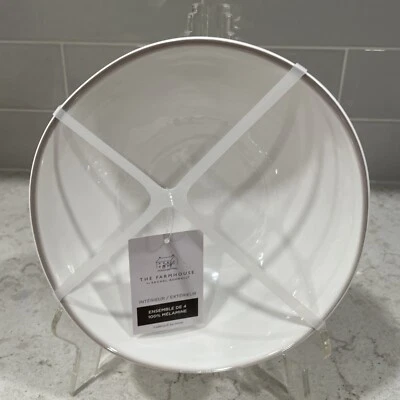 Set 4 WHITE TAUPE GRAY RIM Melamine 7.25x3” Salad Bowls Farmhouse / Panama Jack - Image 1 of 4