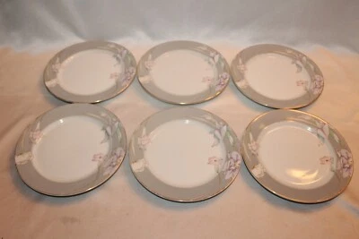 MIKASA Fine China CHARISMA GRAY Gold Rim 7-5/8" Dessert Salad Plates Set of 6 - Image 1 of 4