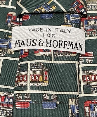 Maus & Hoffman Silk Necktie Trains Caboose Green Holiday Theme — 第 1/4 张图片