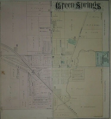 Mapa de ferrocarril y plat 1874 ~ Green Springs, Sandusky Co, Ohio - Woodville en la parte posterior  Foto 1 de 4