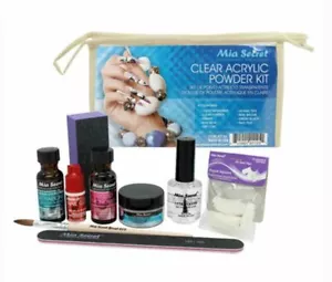 CLEAR ACRYLIC POWDER MIA SECRET PROFESSIONAL FULL NAIL KIT - 9PCS - Picture 1 of 1